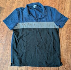 EUC Calvin Klein Men’s Polo Shirt Sz M Navy Blue Black Grey S/S Stripe CK
